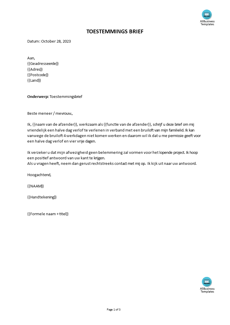permission letter Hauptschablonenbild