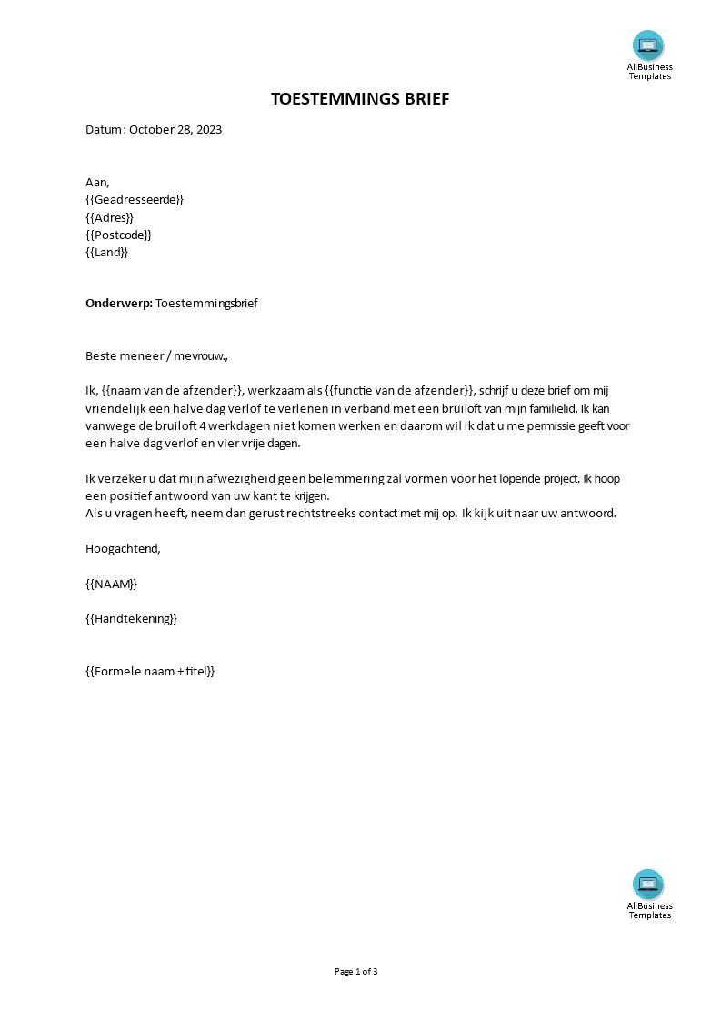 permission letter voorbeeld afbeelding 