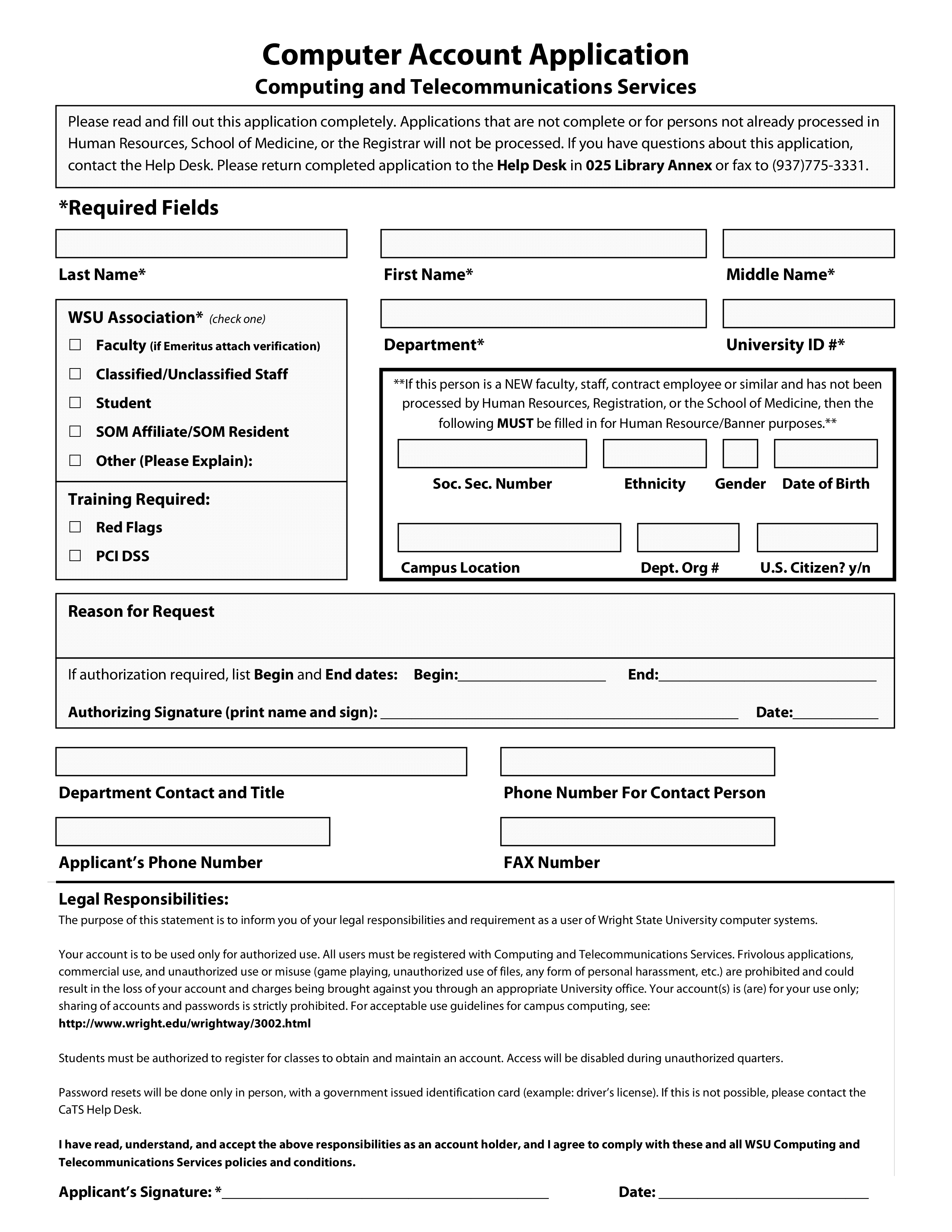 account application form sample template
