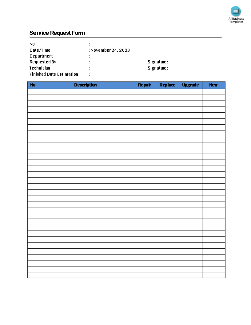service request form template