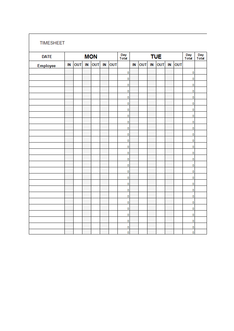 Daily Timesheet Excel Template 模板