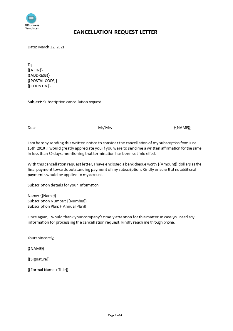 cancellation letter example voorbeeld afbeelding 