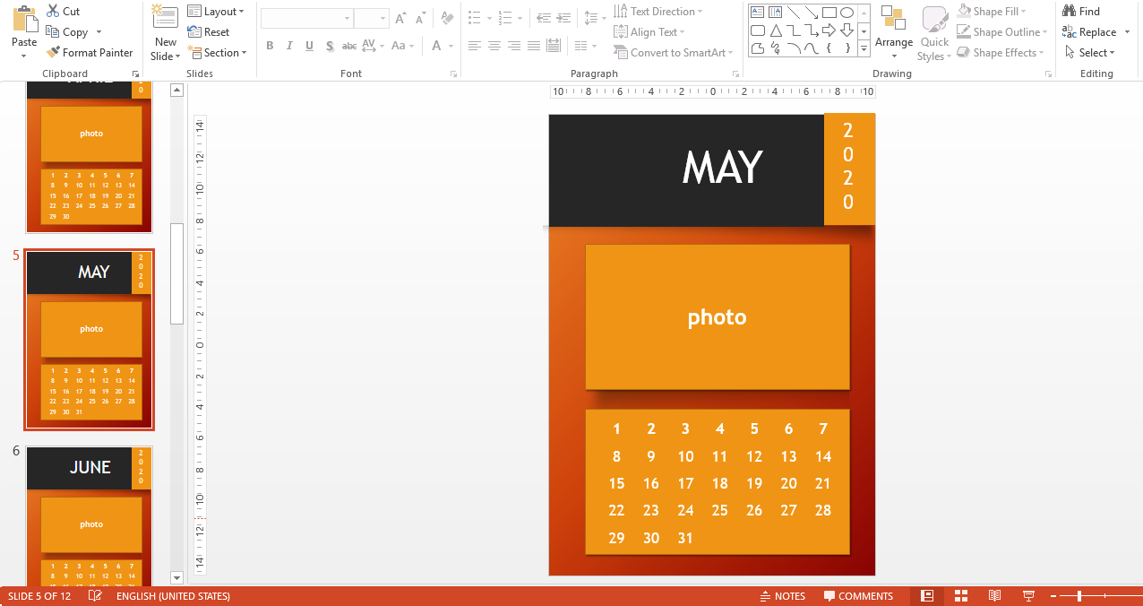 2020 powerpoint calendar modèles