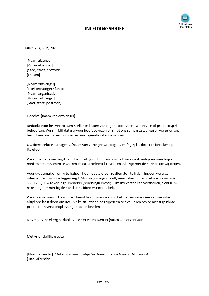 verkoop introductie modelbrief voorbeeld afbeelding 