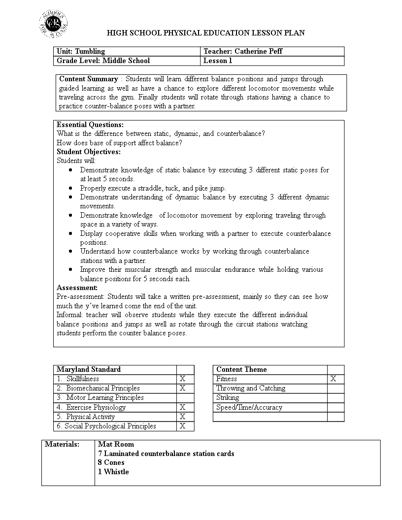 Elementary Pe Lesson Plan Template from www.allbusinesstemplates.com