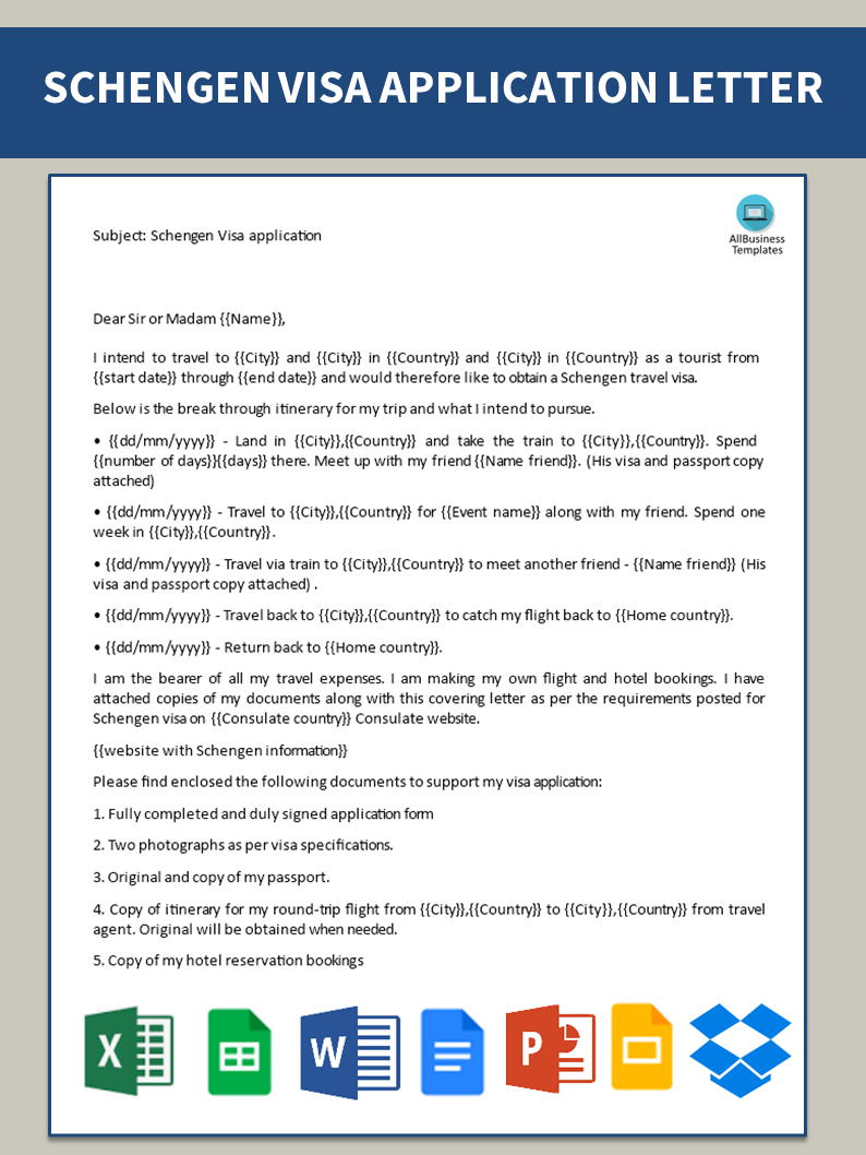 schengen visa application letter template