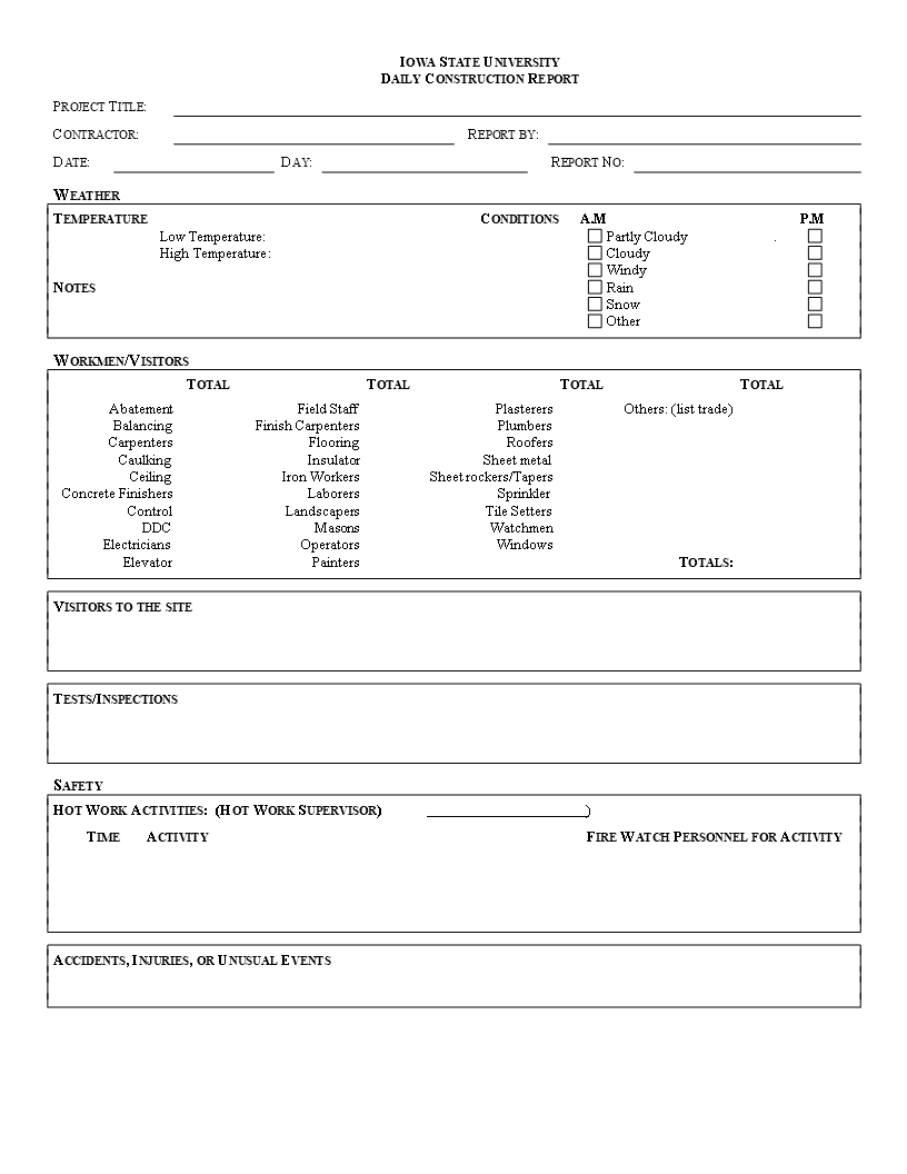 Kostenloses Construction Daily Report Inside Daily Site Report Template