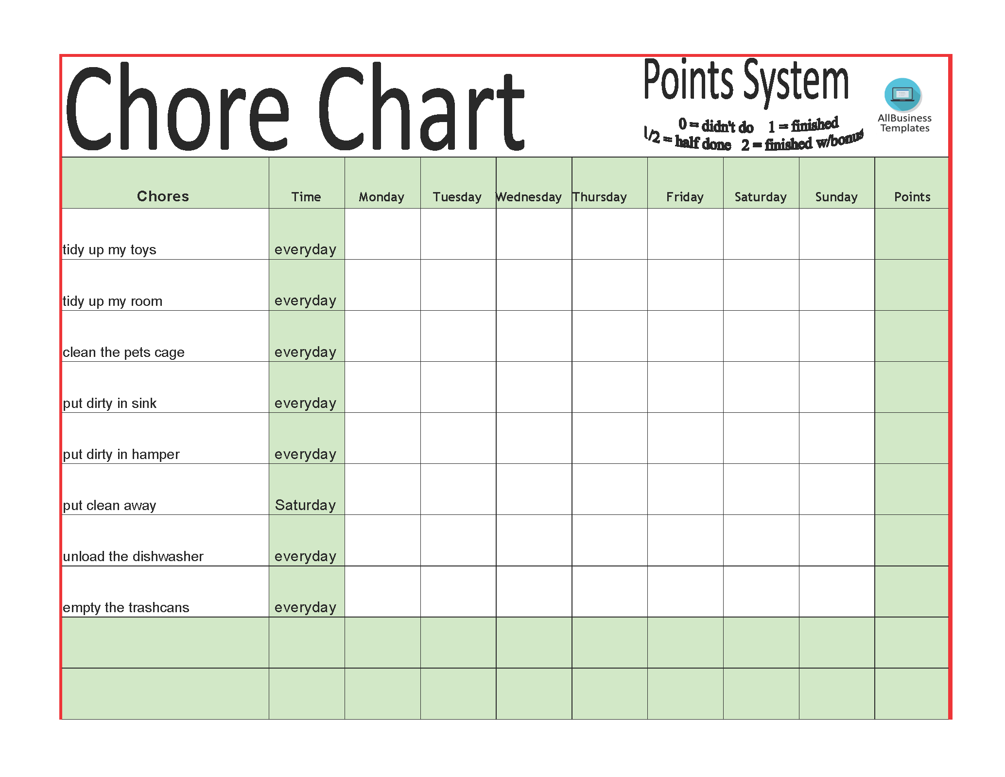 Chore Chart Template In Excel Templates At Allbusinesstemplates Com ...