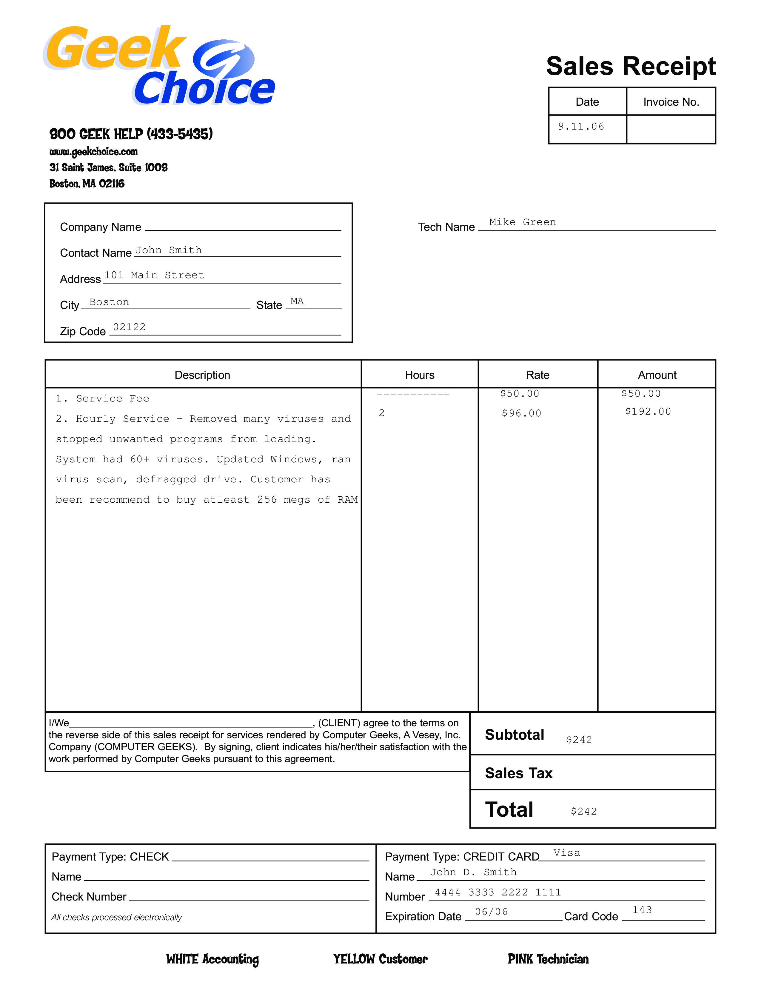 Computer Sales Receipt Templates at