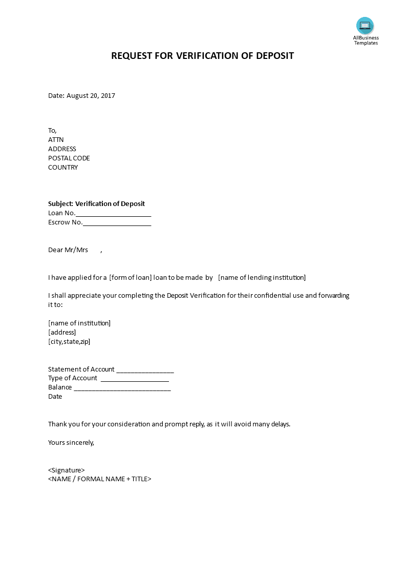 Request for verification of deposit main image