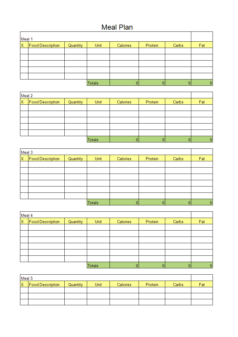 Meal Plan XLSX Template 模板