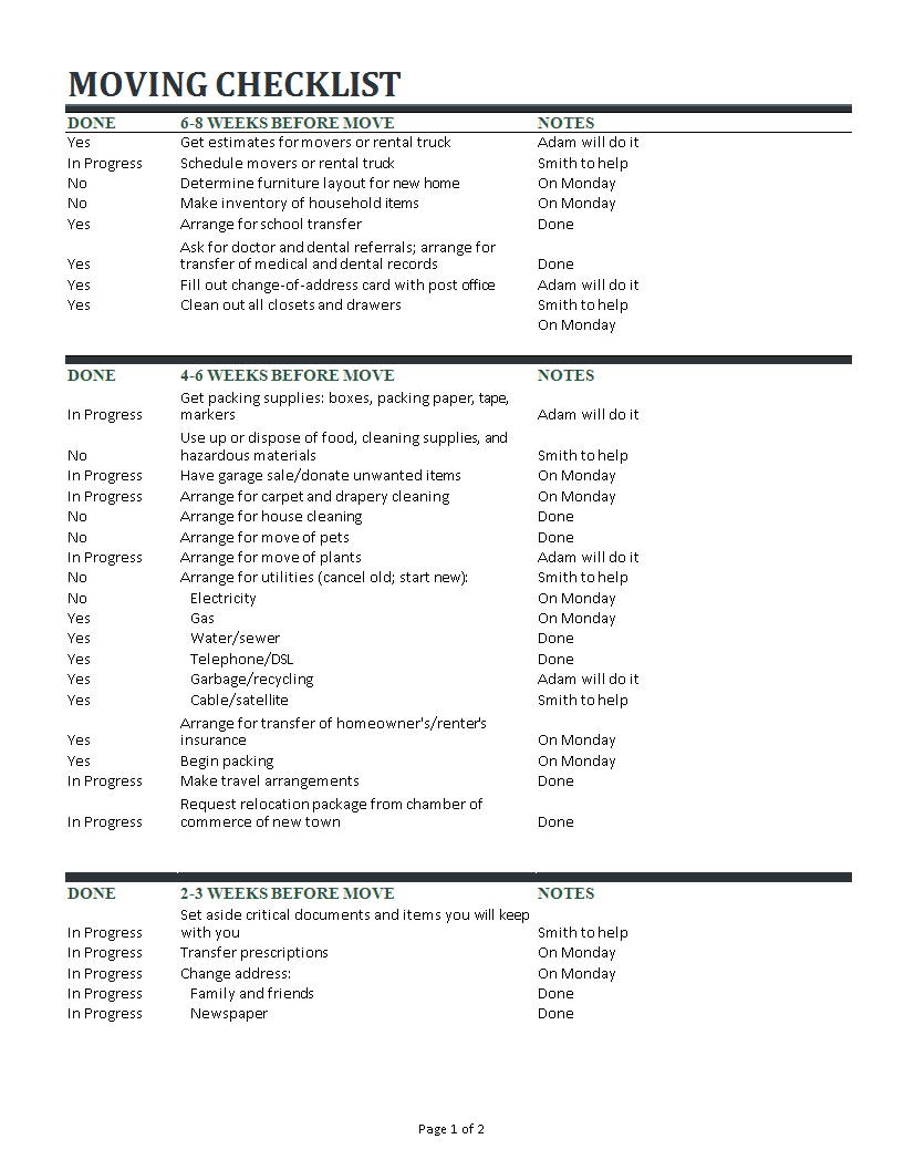 local moving checklist excel template