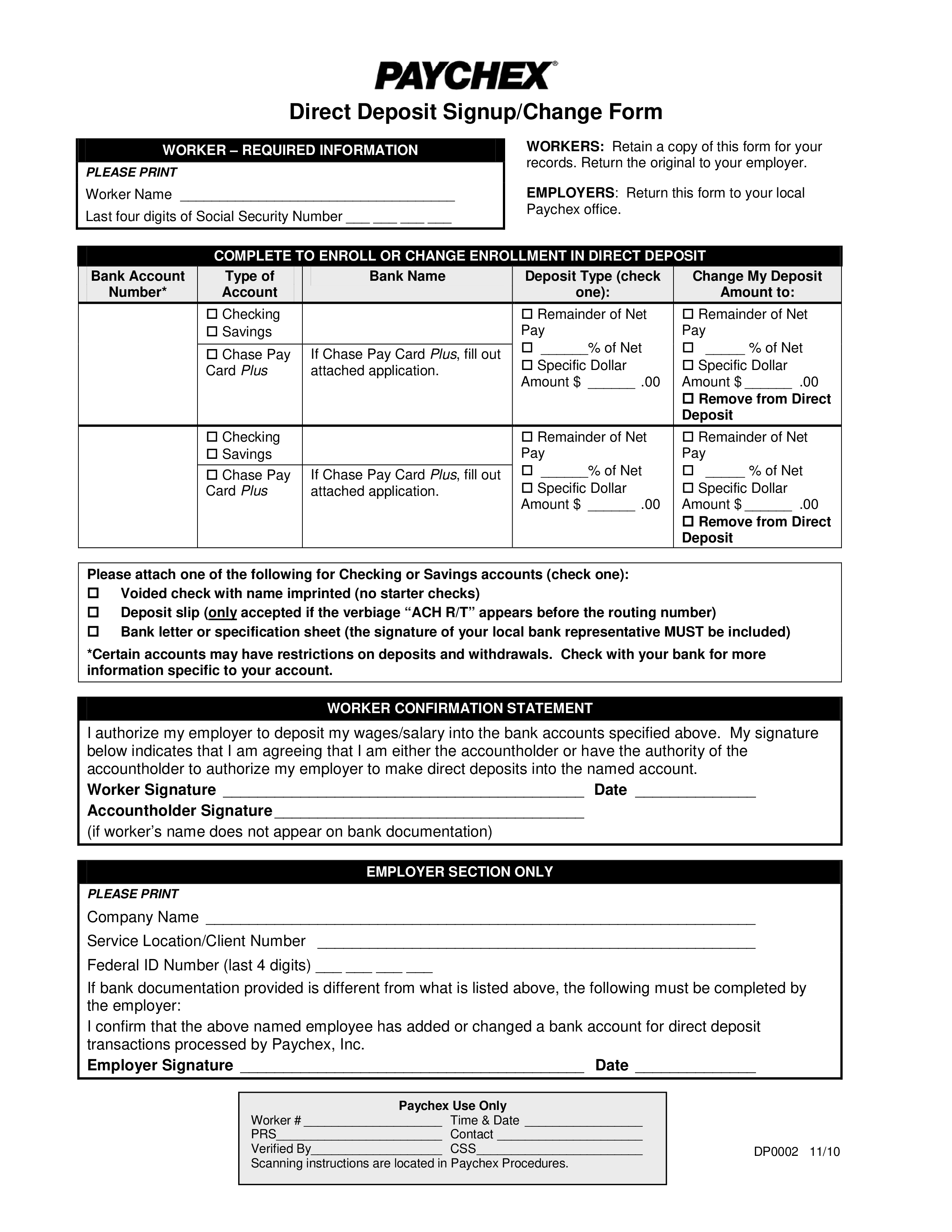 direct deposit change form template