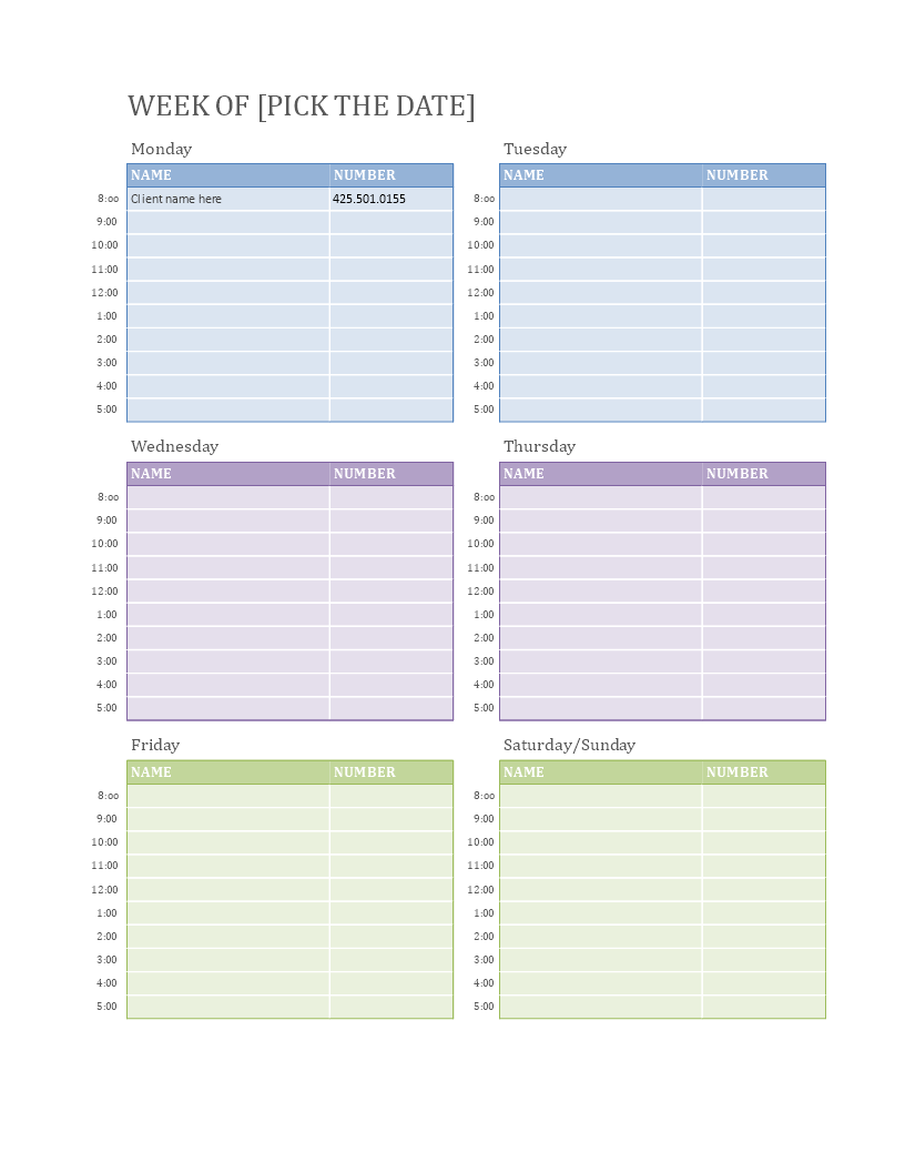 Weekly Appointment Calendar  Templates at allbusinesstemplates Within Appointment Sheet Template Word