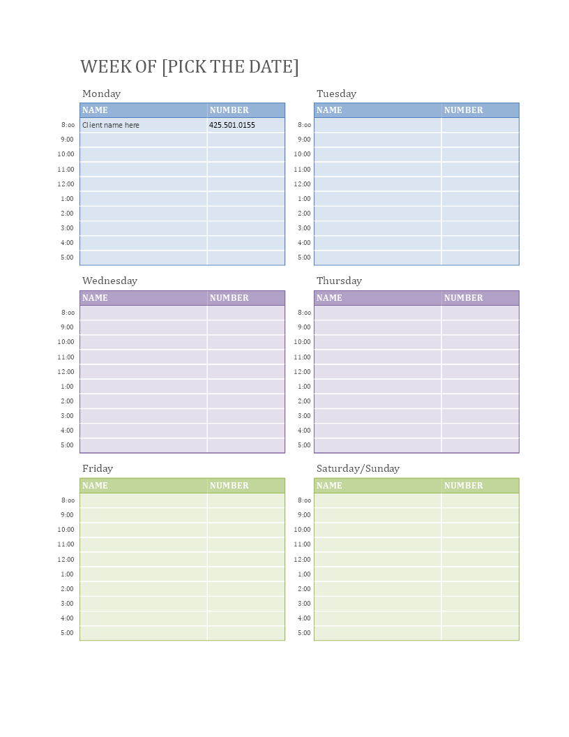 weekly appointment calendar modèles