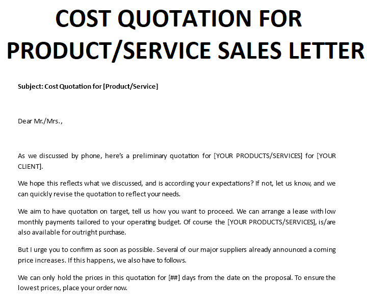 Kostenloses Quotation Cover Letter