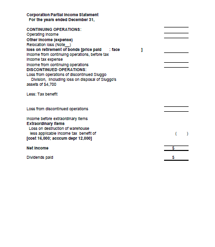 Corporation Partial Income Statement 模板