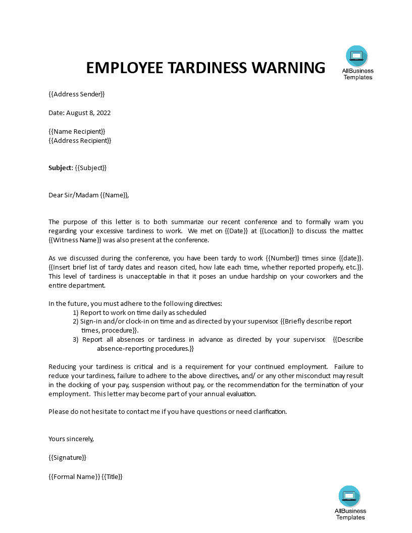 warning letter employee voorbeeld afbeelding 