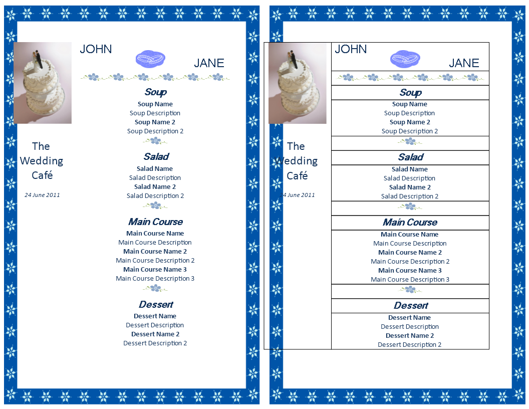 wedding menu template template