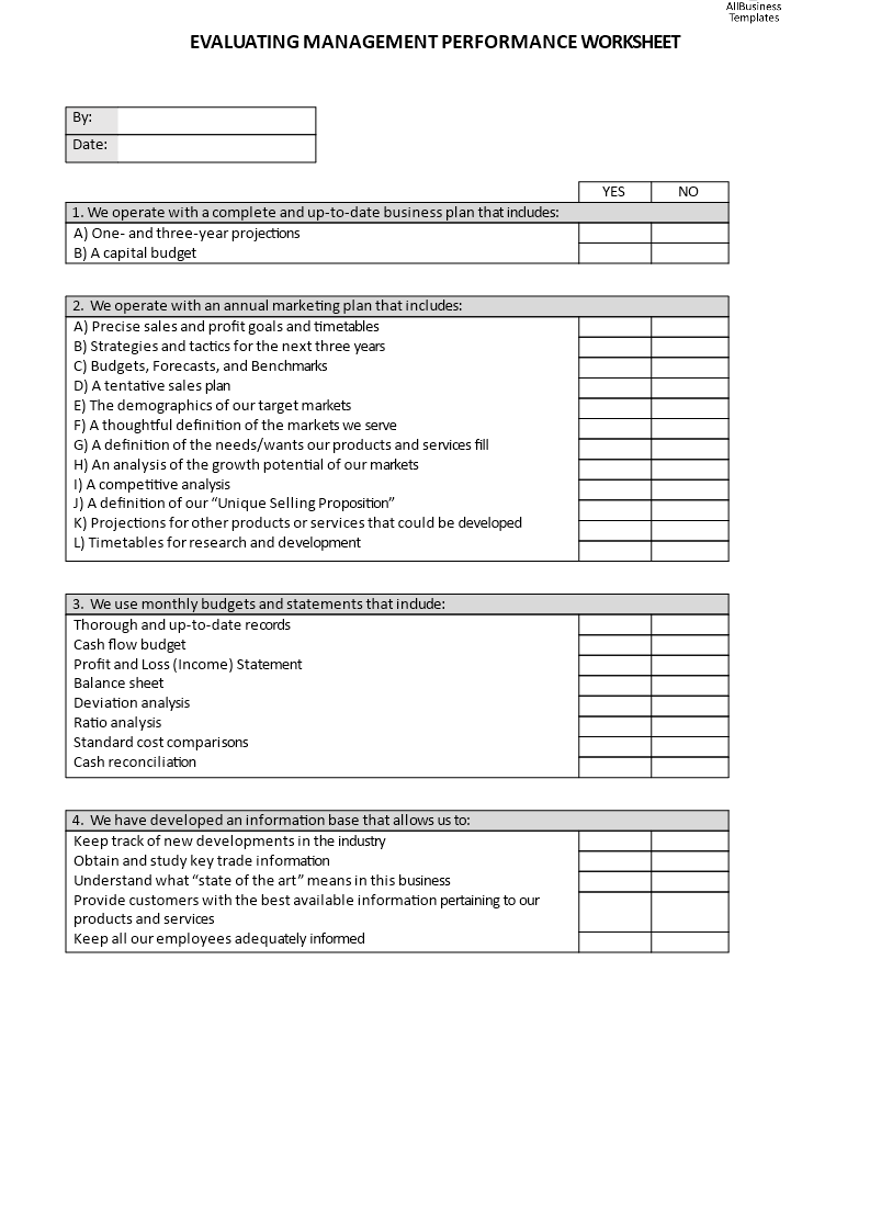 worksheet evaluating management performance voorbeeld afbeelding 