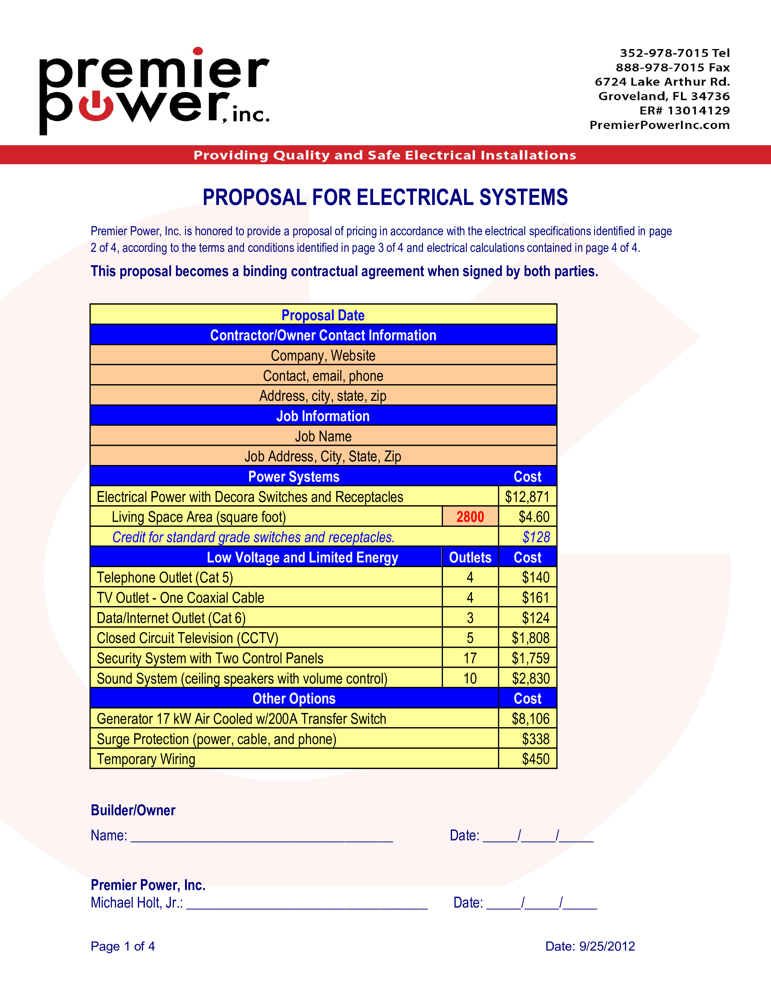 electrical work template