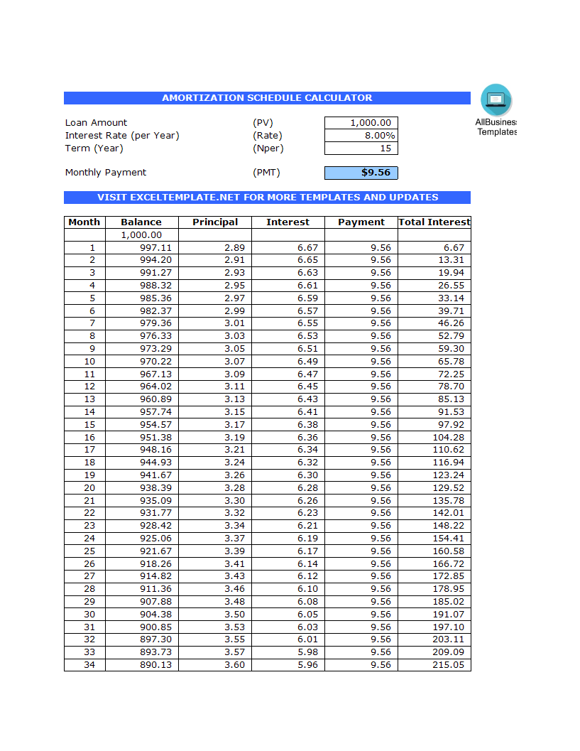 Amortization Schedule Calculator 模板