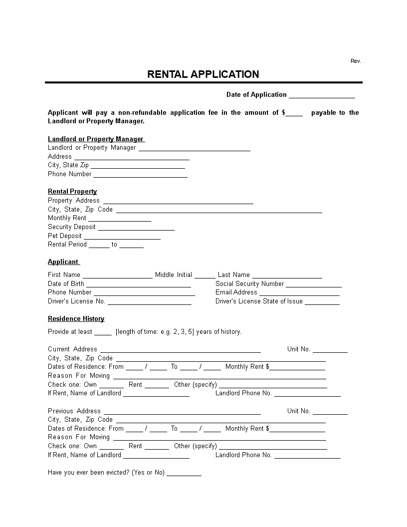 lease rental application template