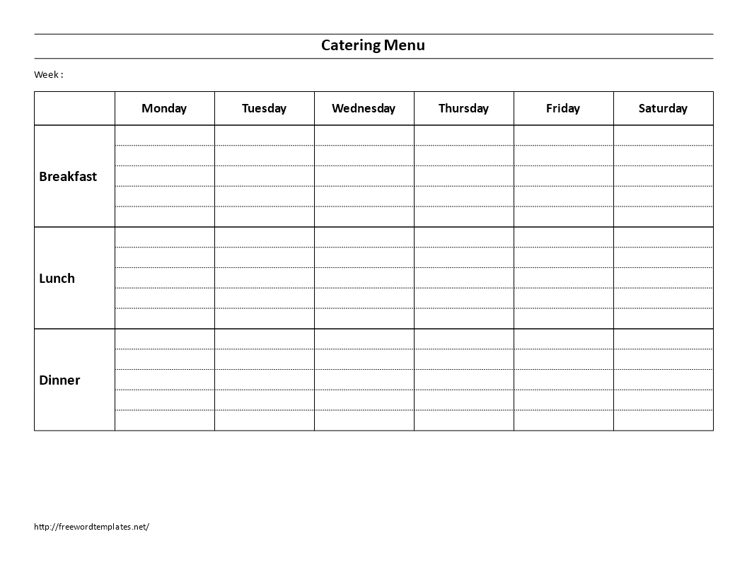 weekly catering menu template monday to saturday voorbeeld afbeelding 