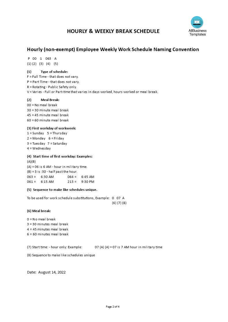 uur en week pauze rooster template