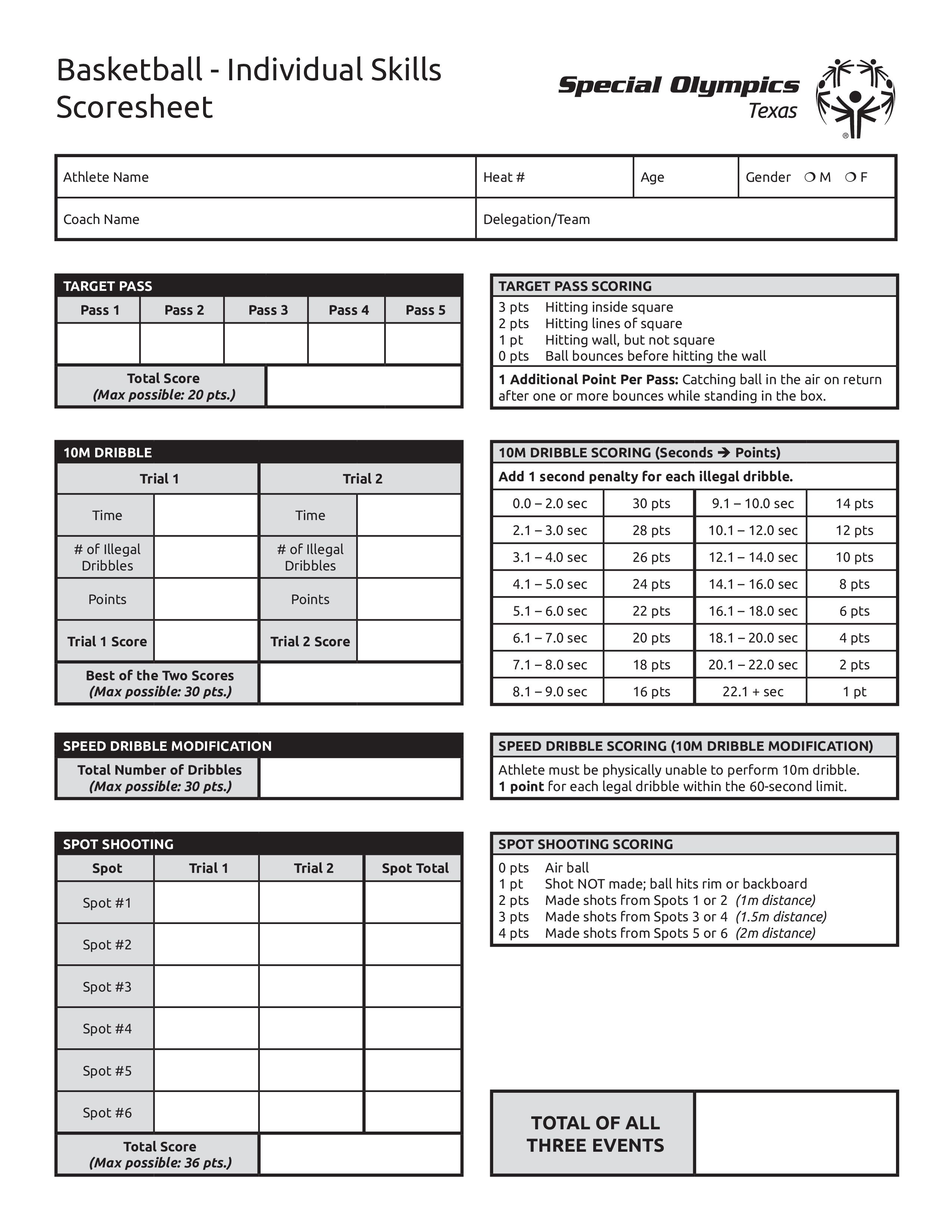 Individual Basketball Score Sheet Sample 模板