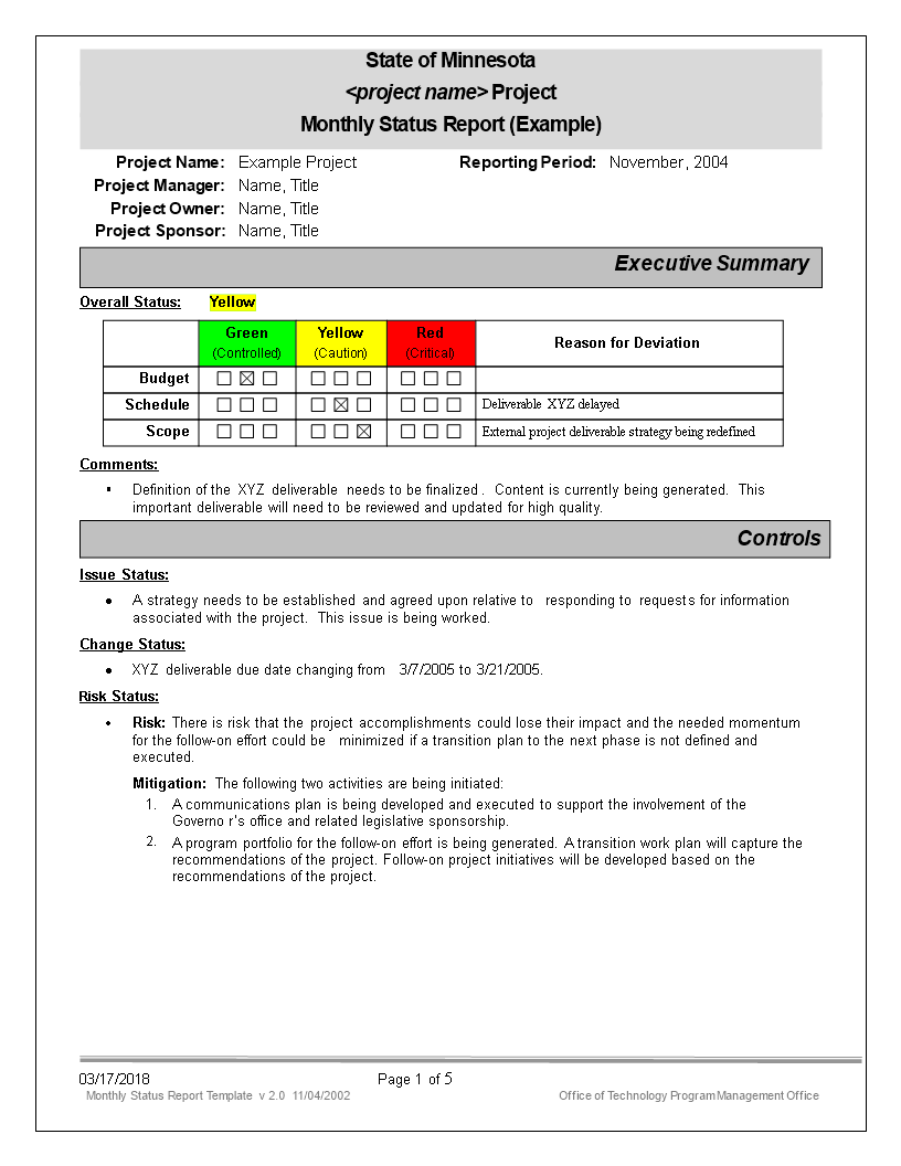 Monthly Status Report 模板