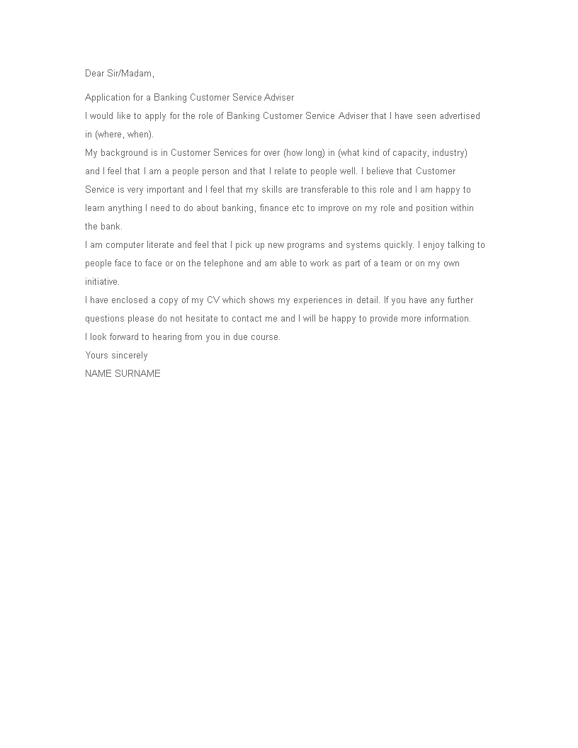 bank cover letter template