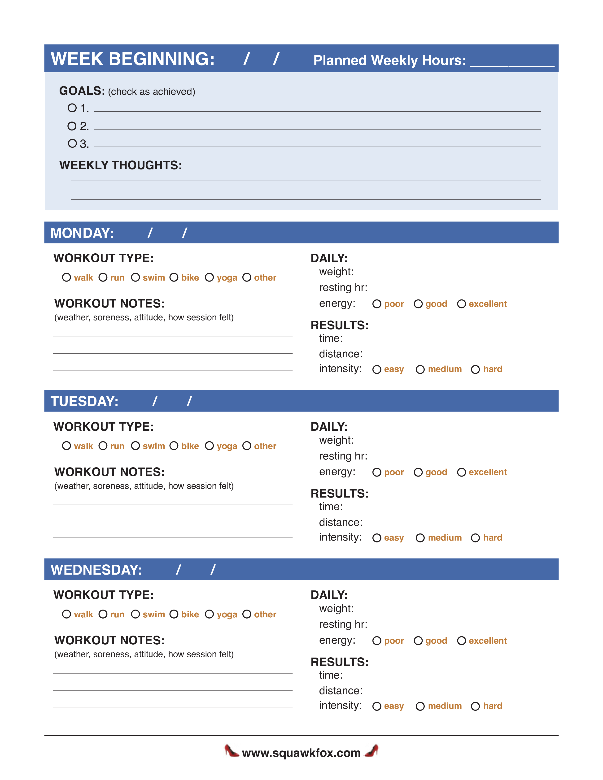 workout log printable template template