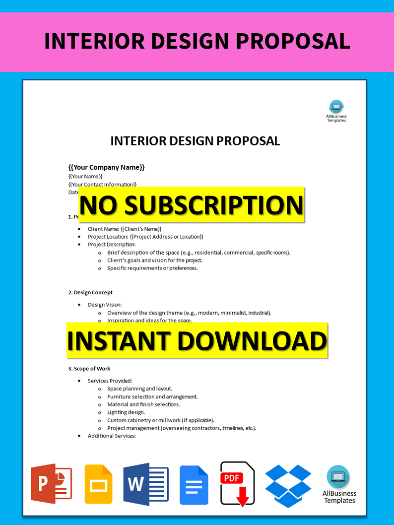 Interior Design Proposal  Templates at allbusinesstemplates.com Within Proposal Template Google Docs