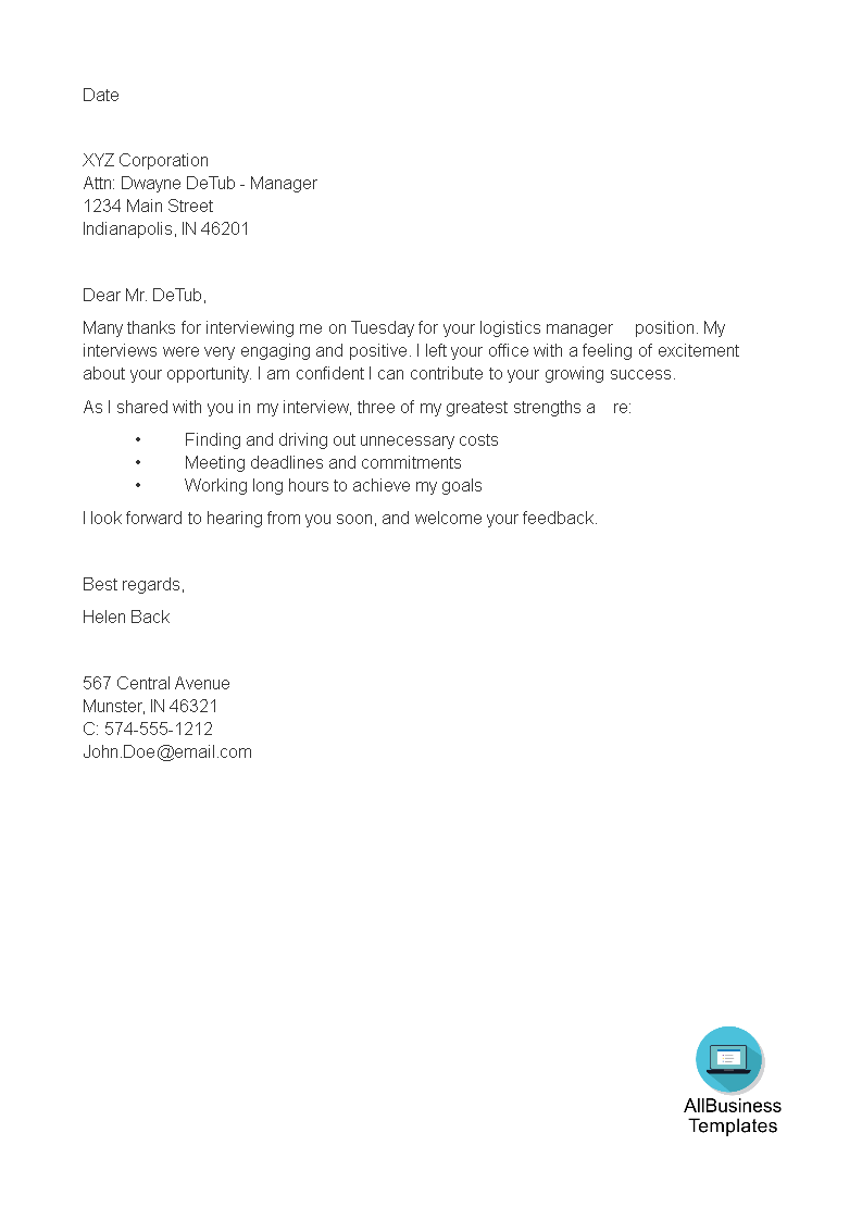 interview response acknowledgement letter template