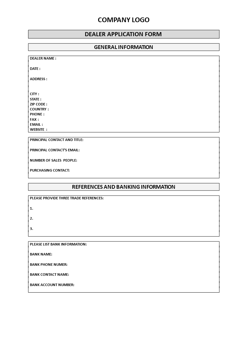 dealer application form modèles