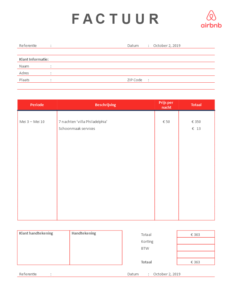 Airbnb Factuur Template Templates At Allbusinesstemplates Com