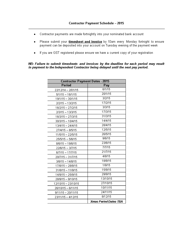 Basic Contract Payment Schedule 模板