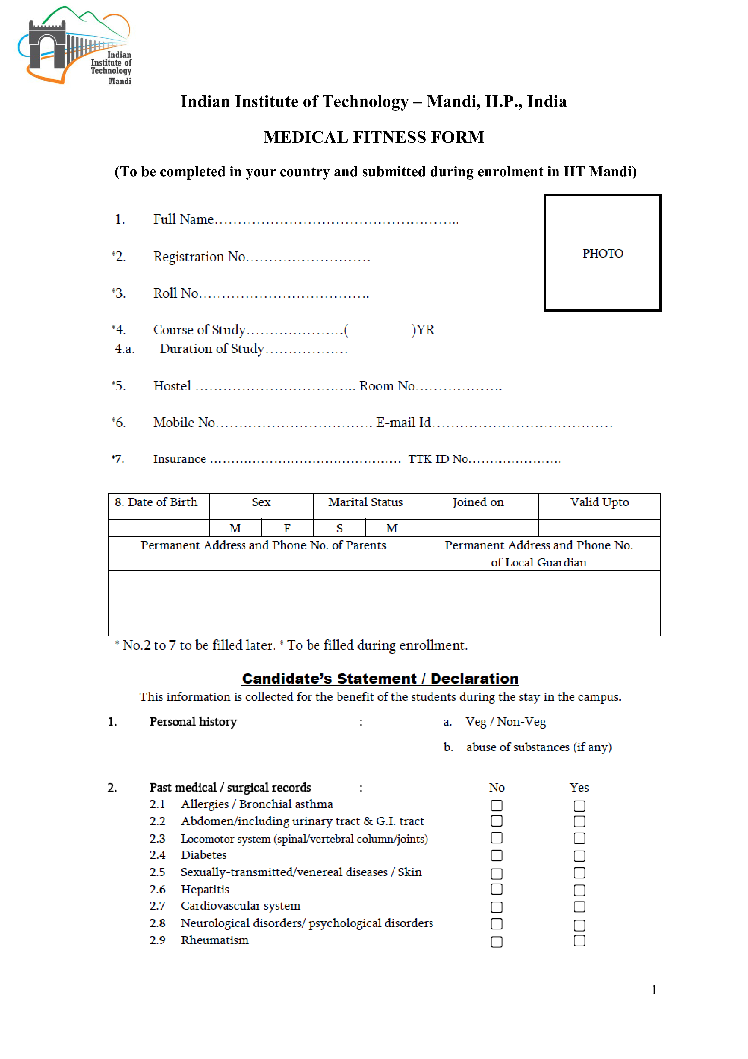 Medical Fitness Form main image