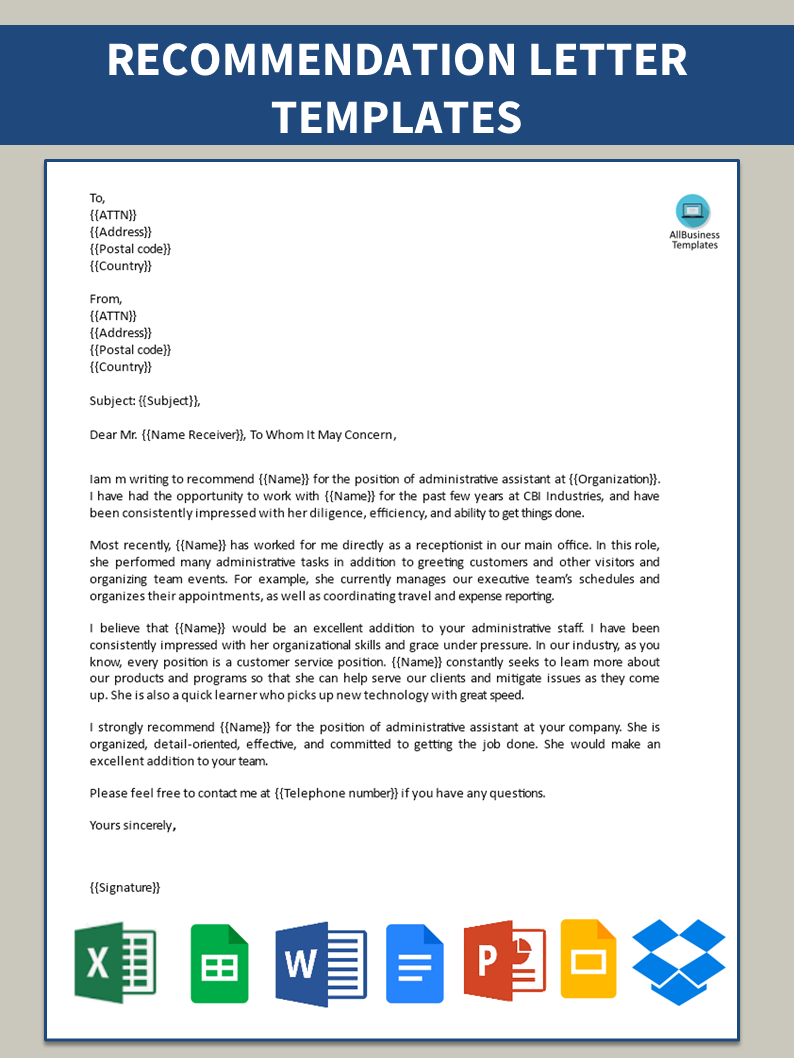 reference letter example template