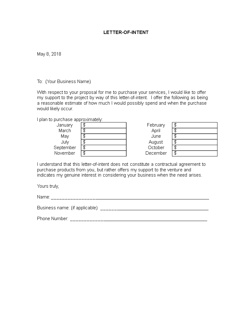 service letter of intent template