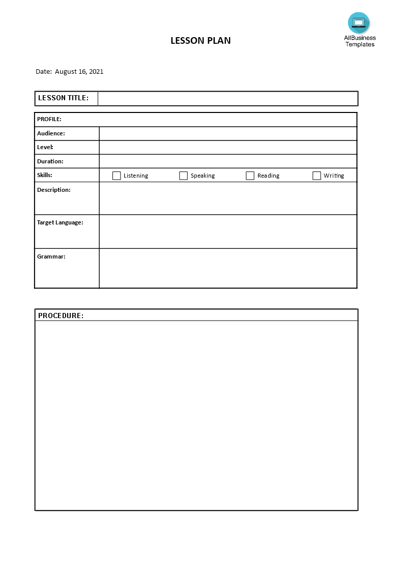 simple lesson plan template voorbeeld afbeelding 