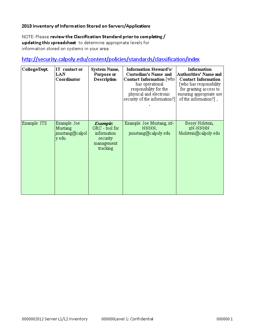 server inventory template