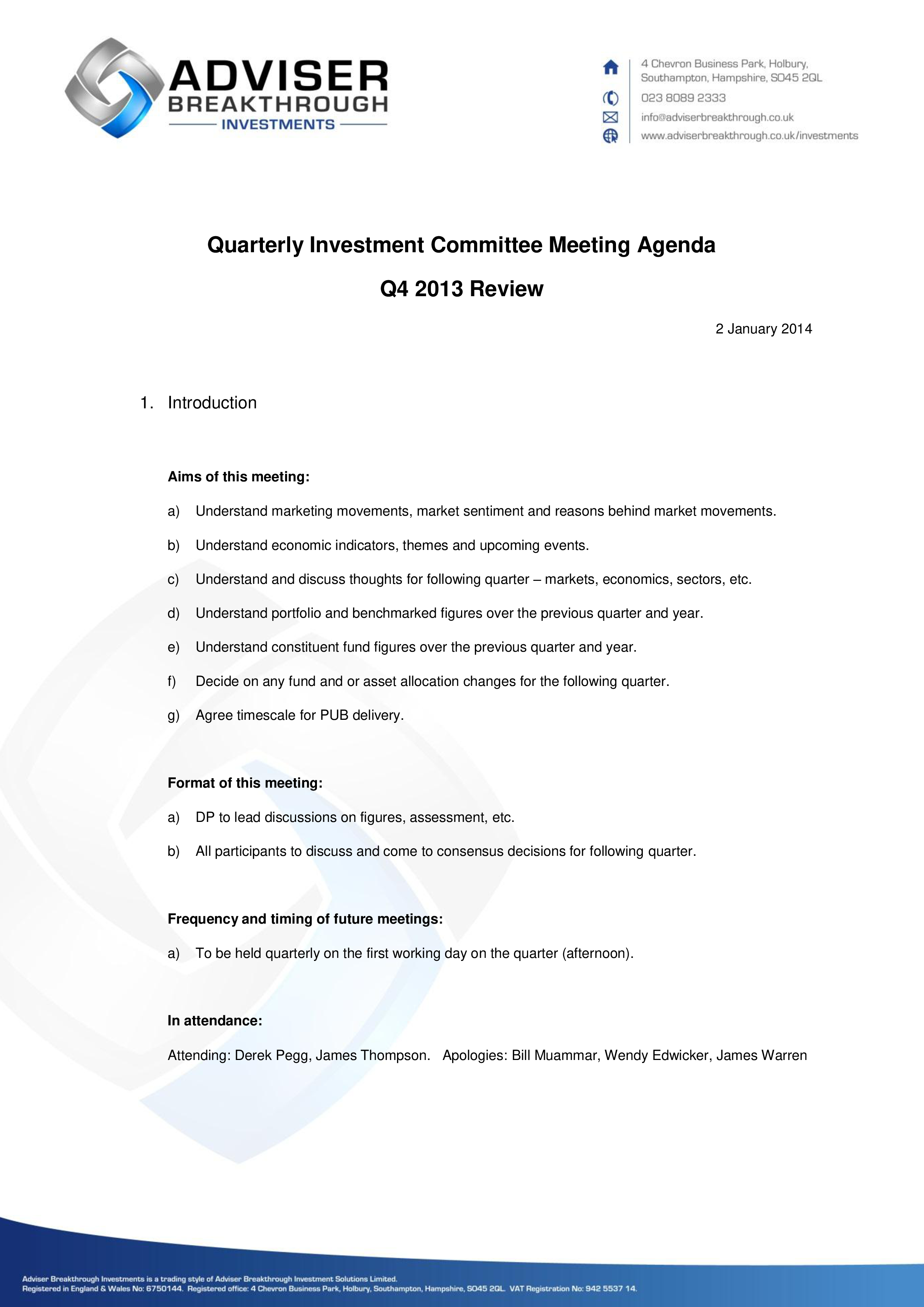 Investment Committee Agenda main image