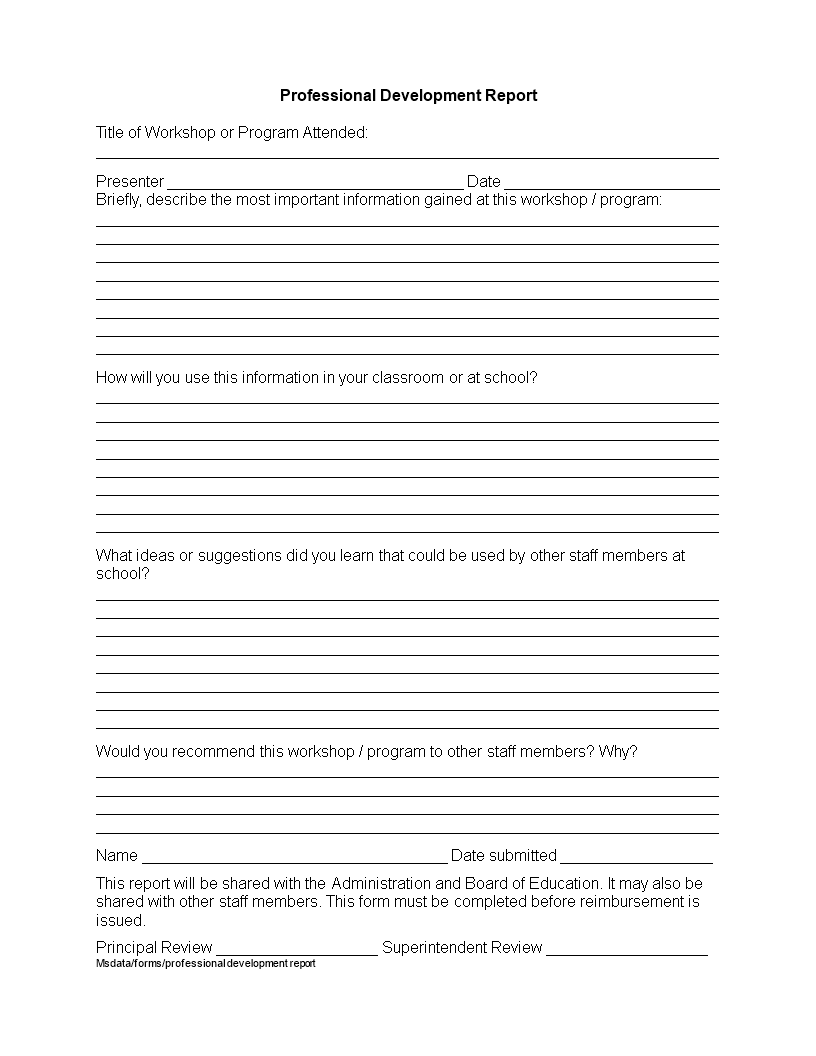 professional development report word template