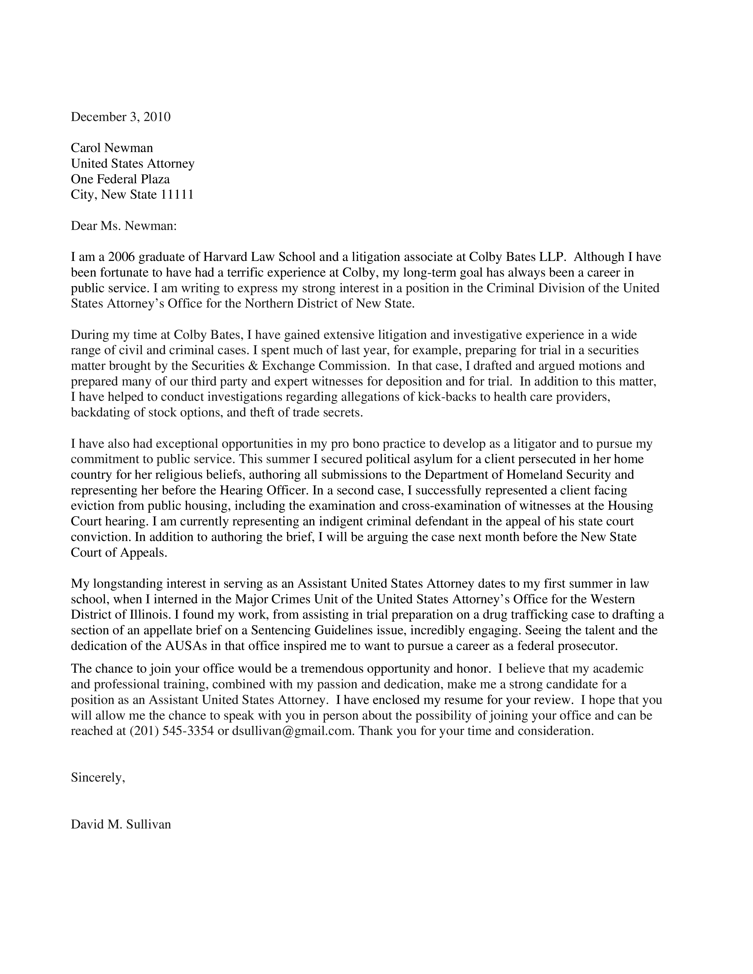 sample of legal application letter