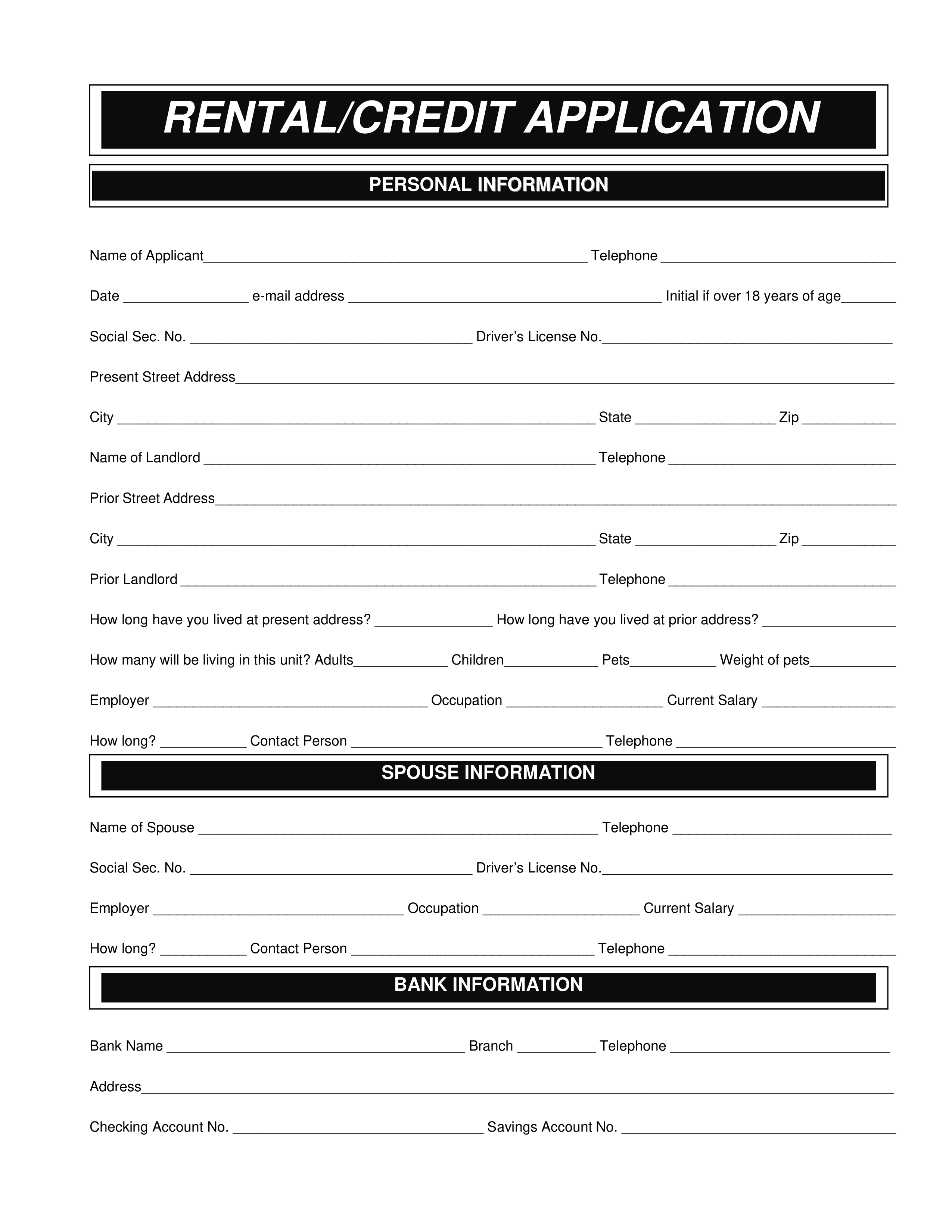 tenant credit application form template