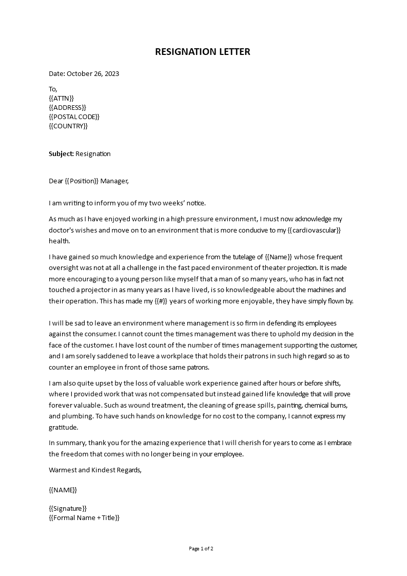 polite resignation letter format modèles