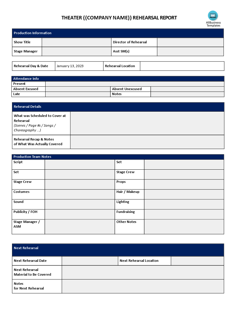theater rehearsal report voorbeeld afbeelding 
