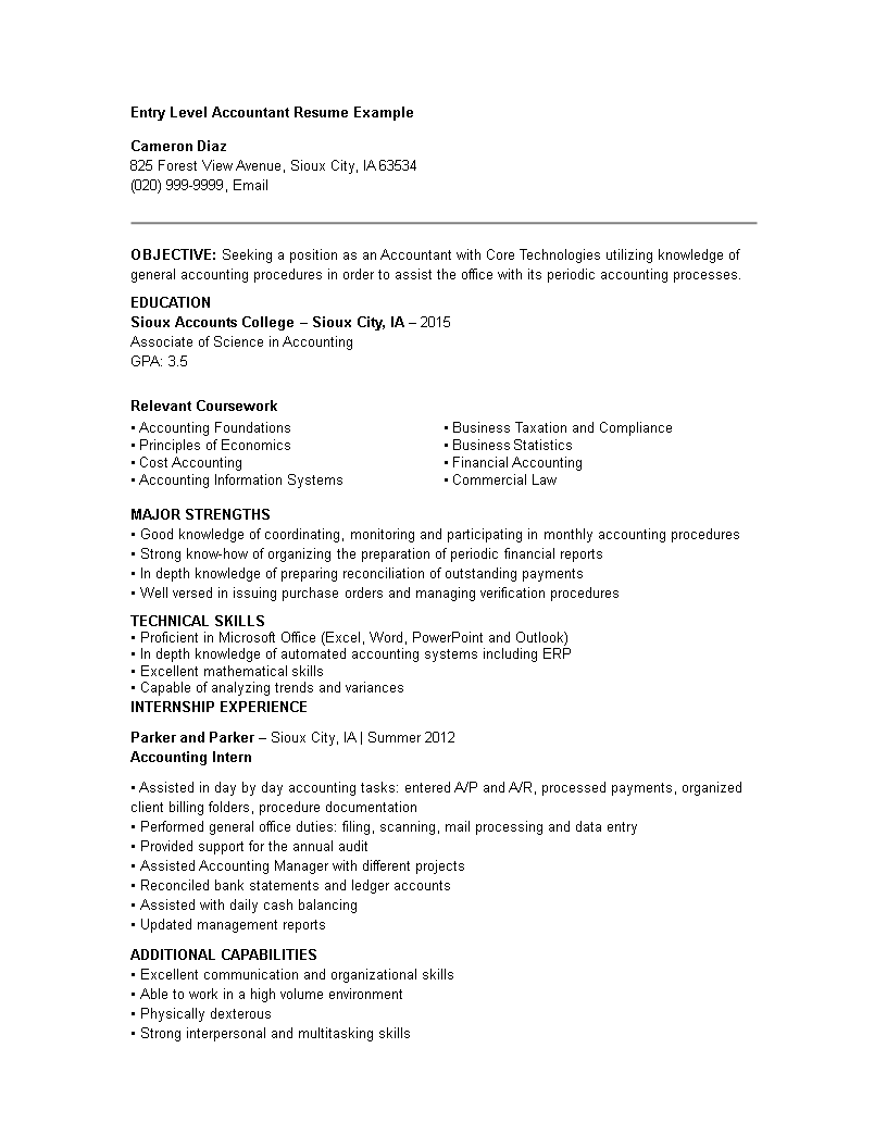 entry level accountant resume modèles